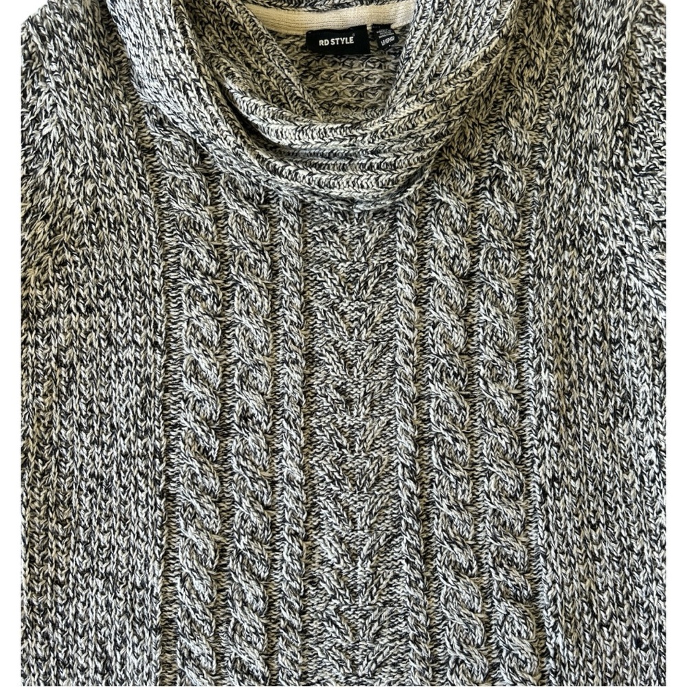 RD Style Black and White Cowl Neck Cable Knit Sweater| Size L - Picture 4 of 6